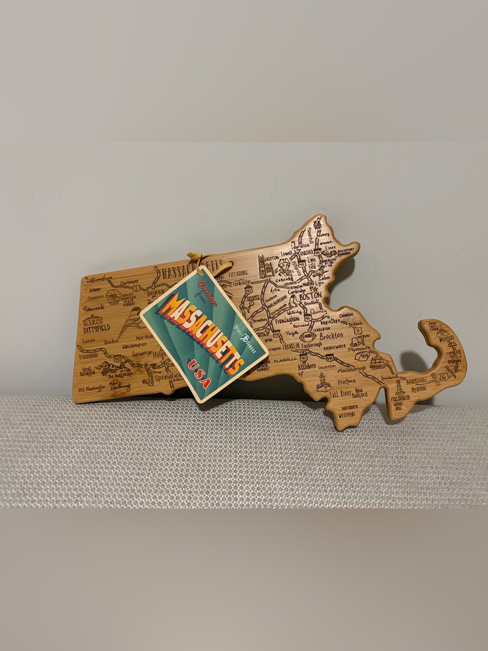 NWT Totally Bamboo Destination Massachusetts State Shaped Cutting Board Decor